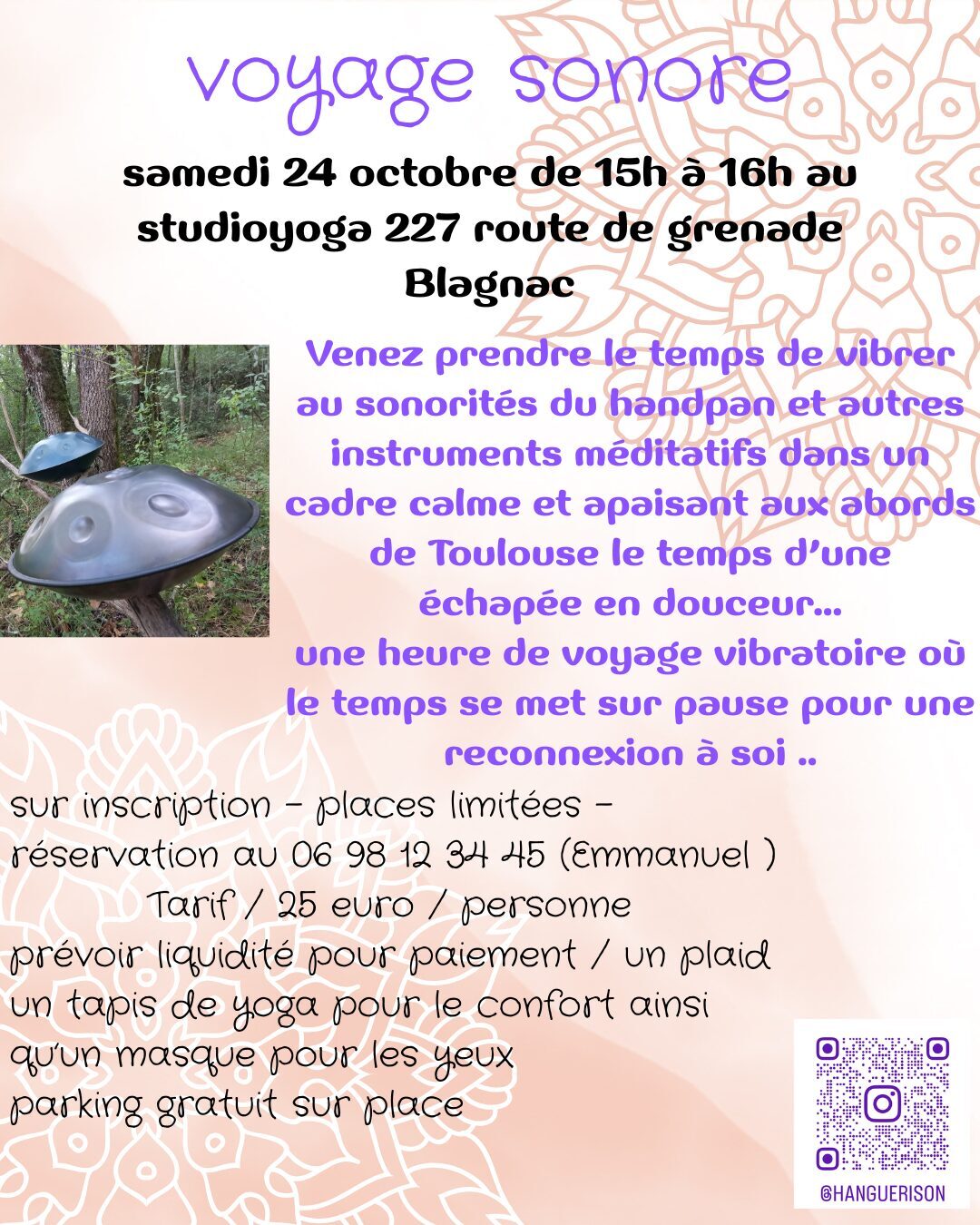 voyage sonore 24 octobre au studio yoga 227 Blagnac