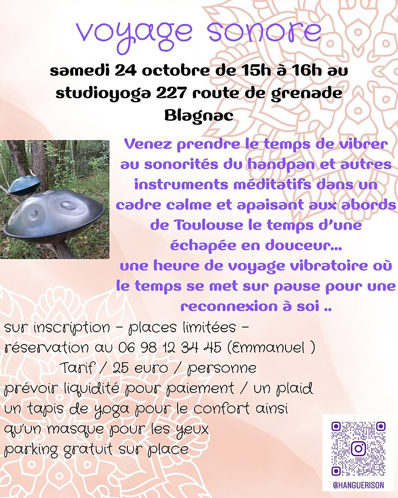 voyage sonore 24 octobre au studio yoga 227 Blagnac